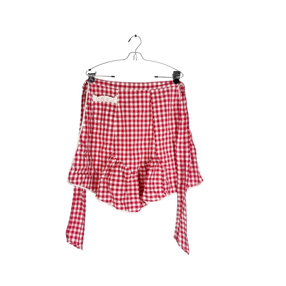 Vintage handmade apron red &‎ white gingham check with pocket